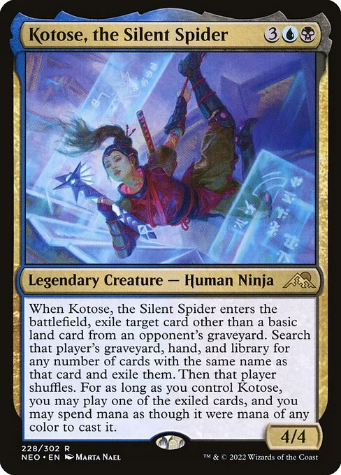Kotose, the Silent Spider, carta Magic di tipo Legendary Creature — Human Ninja illustrata da Marta Nael