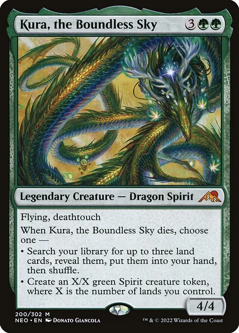 Kura, the Boundless Sky, carta Magic di tipo Legendary Creature — Dragon Spirit illustrata da Donato Giancola