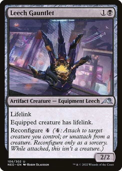 Leech Gauntlet, carta Magic di tipo Artifact Creature — Equipment Leech illustrata da Robin Olausson