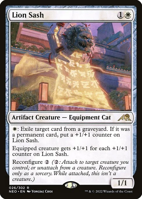 Lion Sash, carta Magic di tipo Artifact Creature — Equipment Cat illustrata da Yongjae Choi