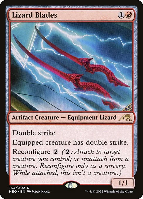 Lizard Blades, carta Magic di tipo Artifact Creature — Equipment Lizard illustrata da Jason Kang