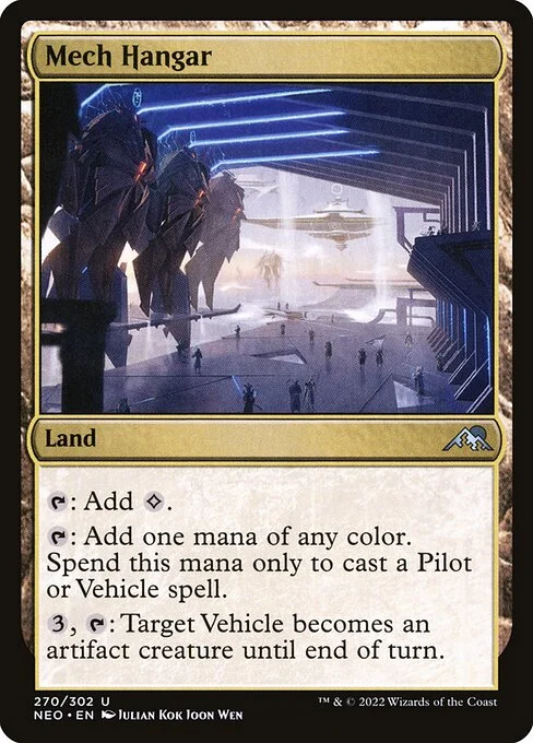 Mech Hangar, carta Magic di tipo Land illustrata da Julian Kok Joon Wen