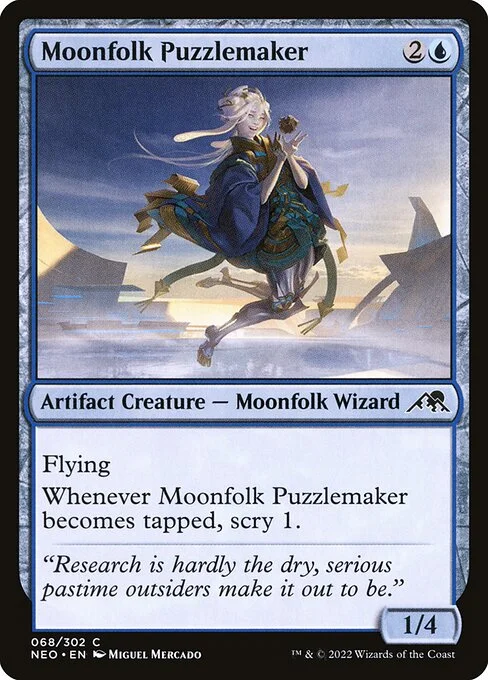 Moonfolk Puzzlemaker, carta Magic di tipo Artifact Creature — Moonfolk Wizard illustrata da Miguel Mercado