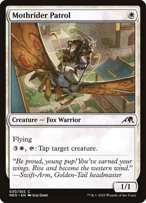 Mothrider Patrol, carta Magic di tipo Creature — Fox Warrior illustrata da Ilse Gort