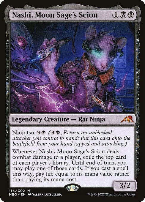 Nashi, Moon Sage's Scion, carta Magic di tipo Legendary Creature — Rat Ninja illustrata da Valera Lutfullina