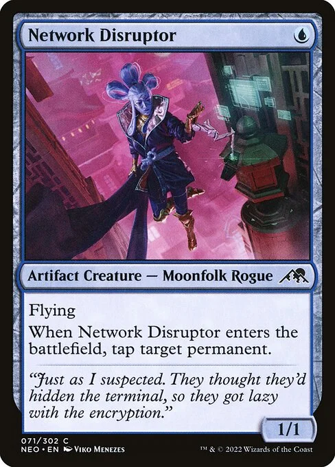 Network Disruptor, carta Magic di tipo Artifact Creature — Moonfolk Rogue illustrata da Viko Menezes