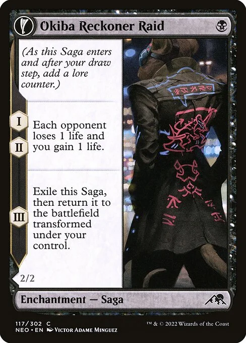 Okiba Reckoner Raid // Nezumi Road Captain, carta Magic di tipo Enchantment — Saga // Enchantment Creature — Rat Rogue illustrata da Victor Adame Minguez
