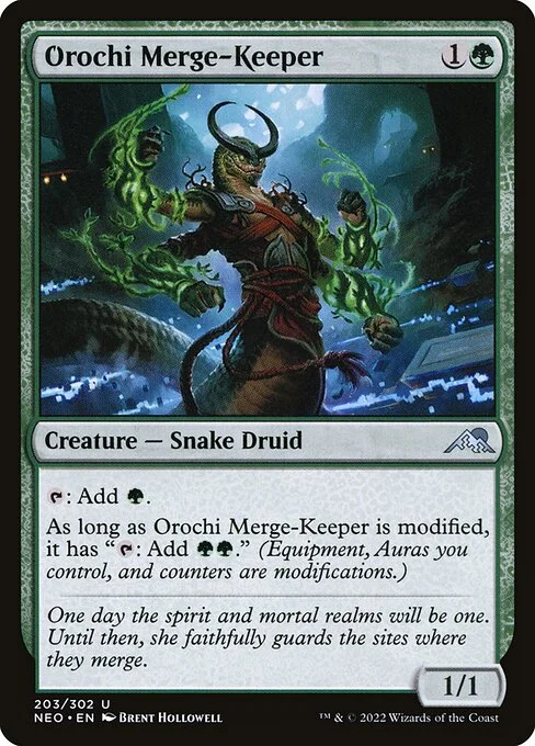 Orochi Merge-Keeper, carta Magic di tipo Creature — Snake Druid illustrata da Brent Hollowell