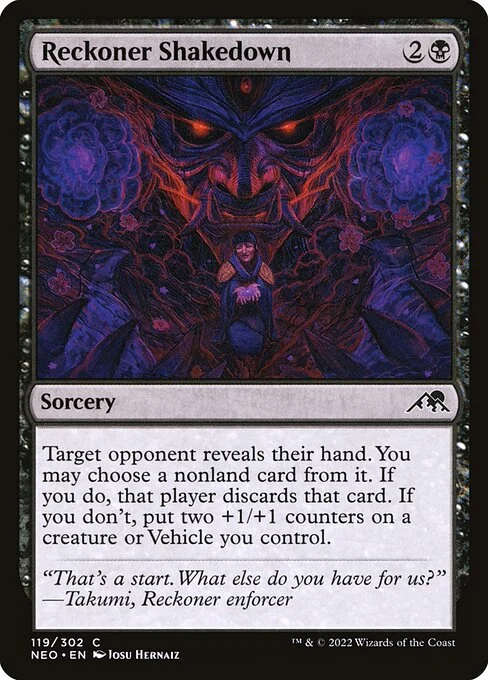 Reckoner Shakedown, carta Magic di tipo Sorcery illustrata da Josu Hernaiz