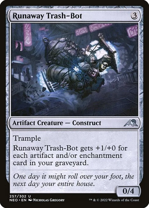 Runaway Trash-Bot, carta Magic di tipo Artifact Creature — Construct illustrata da Nicholas Gregory