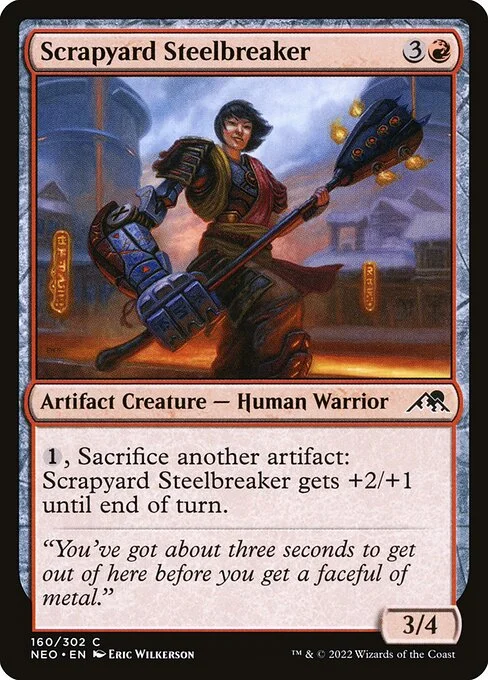 Scrapyard Steelbreaker, carta Magic di tipo Artifact Creature — Human Warrior illustrata da Eric Wilkerson