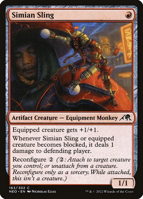 Simian Sling, carta Magic di tipo Artifact Creature — Equipment Monkey illustrata da Nicholas Elias