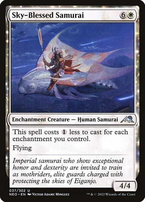 Sky-Blessed Samurai, carta Magic di tipo Enchantment Creature — Human Samurai illustrata da Victor Adame Minguez