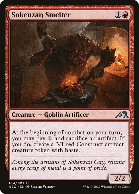 Sokenzan Smelter, carta Magic di tipo Creature — Goblin Artificer illustrata da Svetlin Velinov