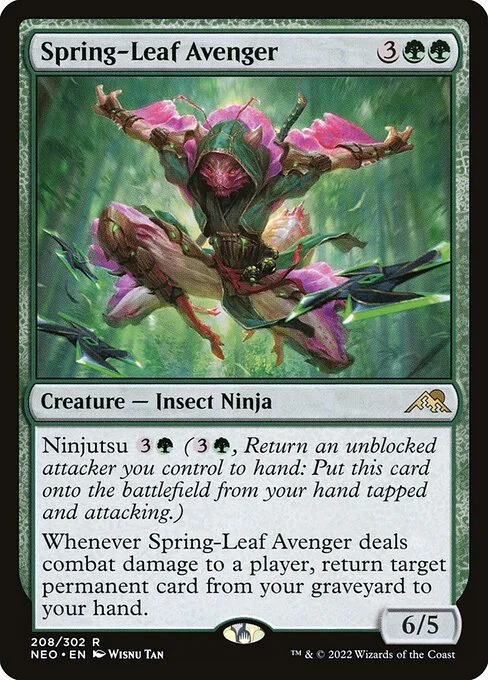 Spring-Leaf Avenger, carta Magic di tipo Creature — Insect Ninja illustrata da Wisnu Tan