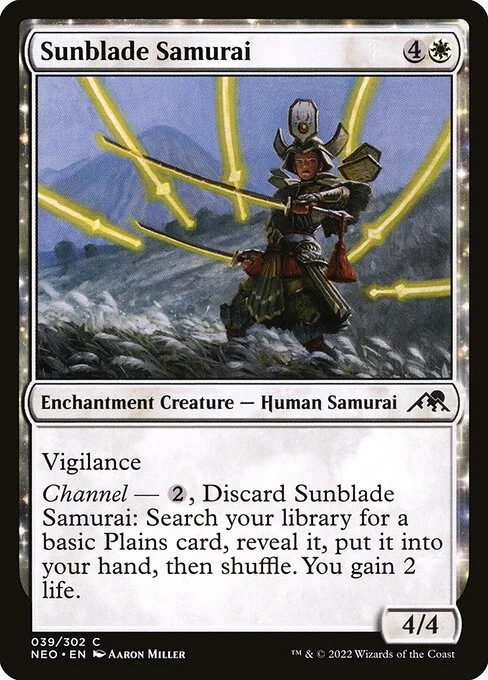Sunblade Samurai, carta Magic di tipo Enchantment Creature — Human Samurai illustrata da Aaron Miller