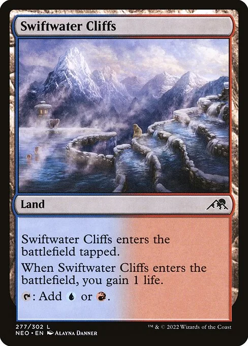 Swiftwater Cliffs, carta Magic di tipo Land illustrata da Alayna Danner
