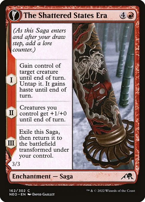 The Shattered States Era // Nameless Conqueror, carta Magic di tipo Enchantment — Saga // Enchantment Creature — Human Samurai illustrata da David Gaillet