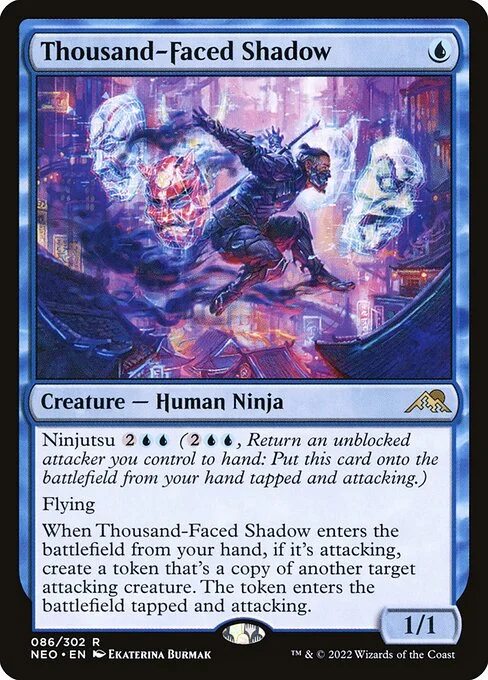 Thousand-Faced Shadow, carta Magic di tipo Creature — Human Ninja illustrata da Ekaterina Burmak