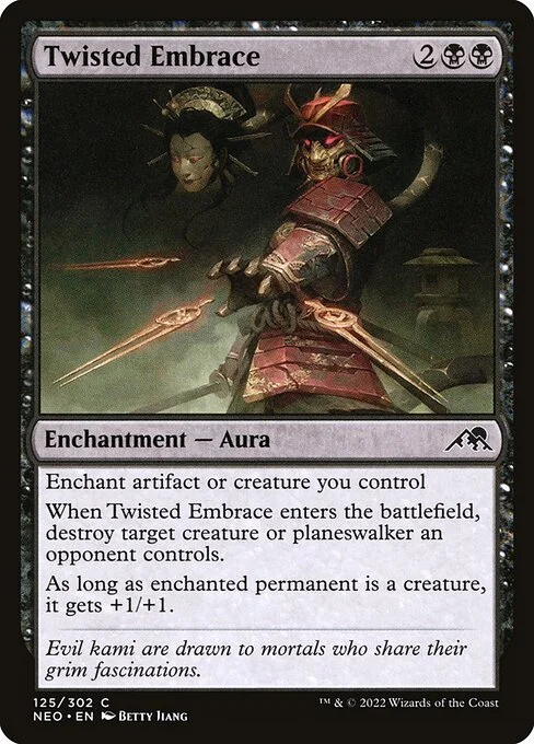 Twisted Embrace, carta Magic di tipo Enchantment — Aura illustrata da Betty Jiang