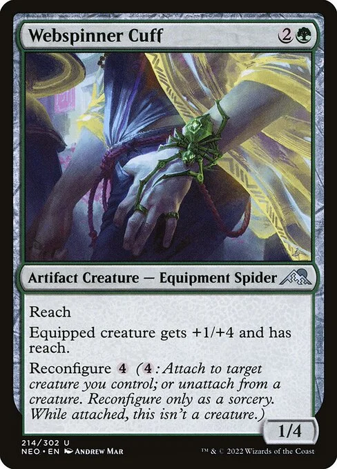 Webspinner Cuff, carta Magic di tipo Artifact Creature — Equipment Spider illustrata da Andrew Mar