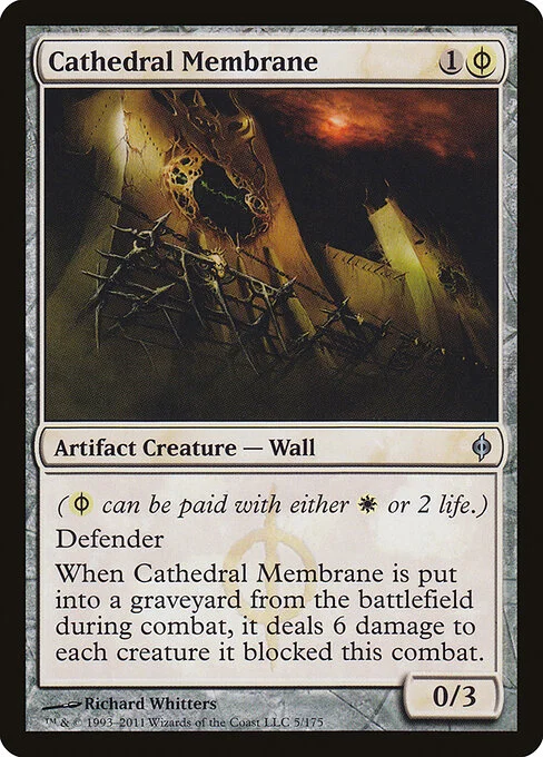 Cathedral Membrane, carta Magic di tipo Artifact Creature — Phyrexian Wall illustrata da Richard Whitters
