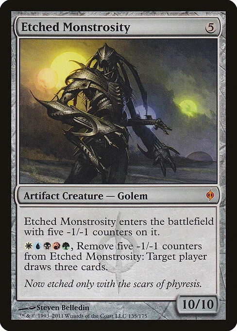Etched Monstrosity, carta Magic di tipo Artifact Creature — Phyrexian Golem illustrata da Steven Belledin