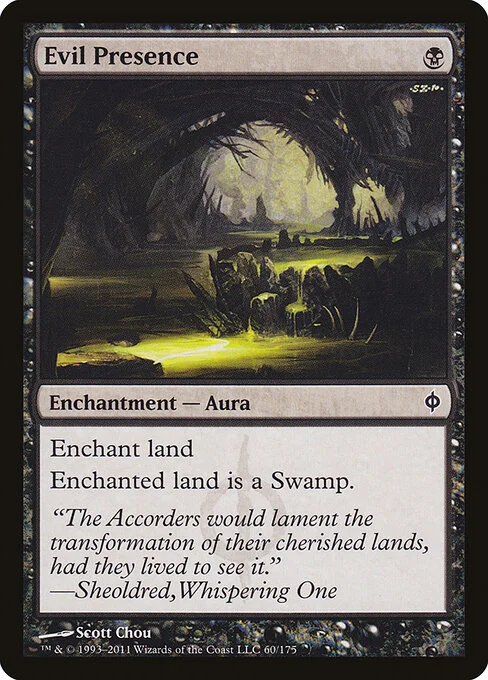 Evil Presence, carta Magic di tipo Enchantment — Aura illustrata da Scott Chou