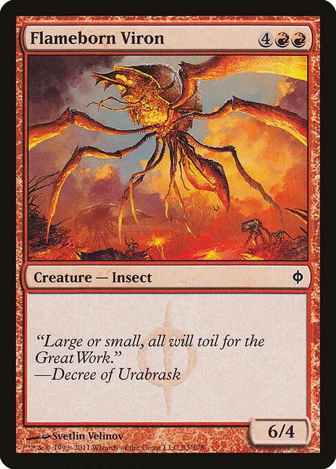 Flameborn Viron, carta Magic di tipo Creature — Phyrexian Insect illustrata da Svetlin Velinov