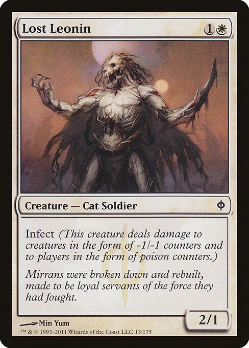 Lost Leonin, carta Magic di tipo Creature — Phyrexian Cat Soldier illustrata da Min Yum