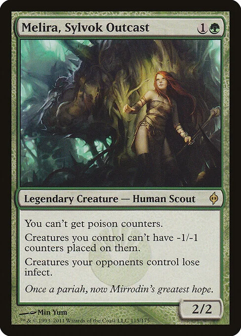 Melira, Sylvok Outcast, carta Magic di tipo Legendary Creature — Human Scout illustrata da Min Yum