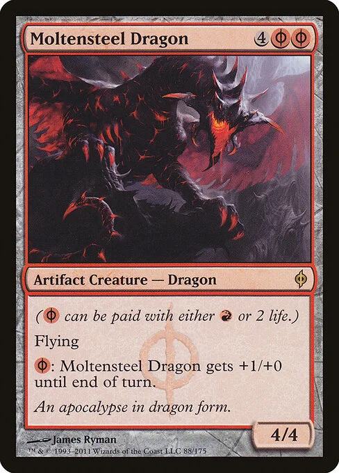Moltensteel Dragon, carta Magic di tipo Artifact Creature — Phyrexian Dragon illustrata da James Ryman