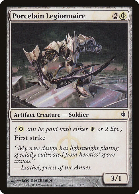 Porcelain Legionnaire, carta Magic di tipo Artifact Creature — Phyrexian Soldier illustrata da Eric Deschamps