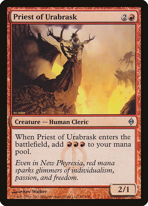 Priest of Urabrask, carta Magic di tipo Creature — Phyrexian Human Cleric illustrata da Kev Walker
