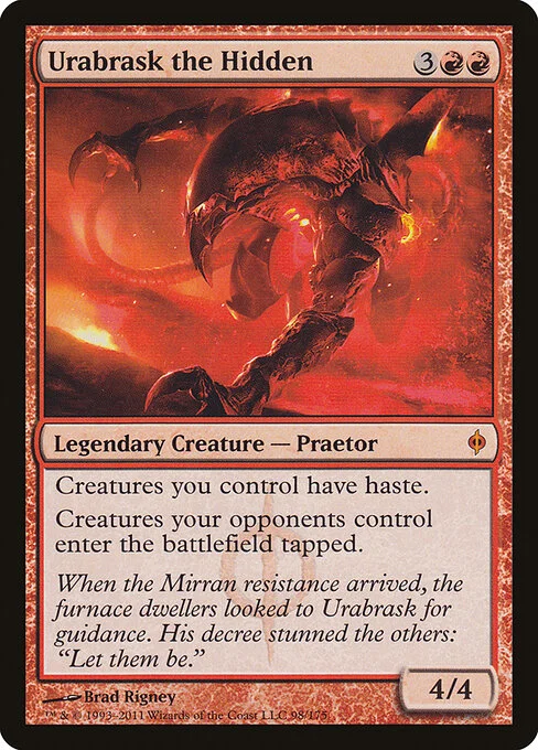 Urabrask the Hidden, carta Magic di tipo Legendary Creature — Phyrexian Praetor illustrata da Brad Rigney