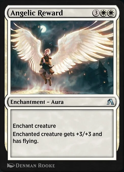 Angelic Reward, carta Magic di tipo Enchantment — Aura illustrata da Denman Rooke