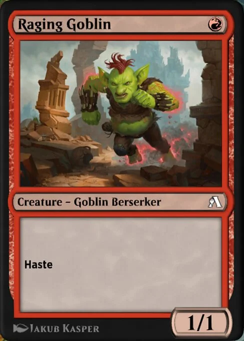 Raging Goblin, carta Magic di tipo Creature — Goblin Berserker illustrata da Jakub Kasper