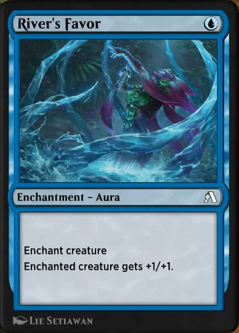 River's Favor, carta Magic di tipo Enchantment — Aura illustrata da Lie Setiawan