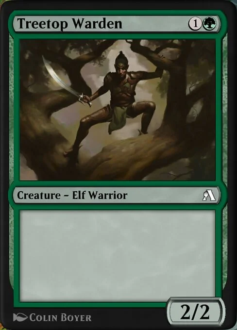 Treetop Warden, carta Magic di tipo Creature — Elf Warrior illustrata da Colin Boyer