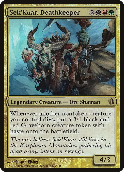 Sek'Kuar, Deathkeeper, carta Magic di tipo Legendary Creature — Orc Shaman illustrata da Jesper Ejsing