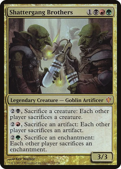 Shattergang Brothers, carta Magic di tipo Legendary Creature — Goblin Artificer illustrata da Kev Walker