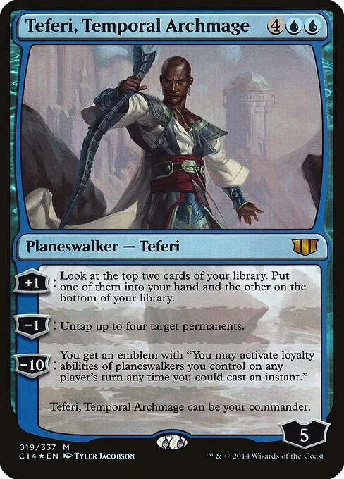 Teferi, Temporal Archmage, carta Magic di tipo Legendary Planeswalker — Teferi illustrata da Tyler Jacobson