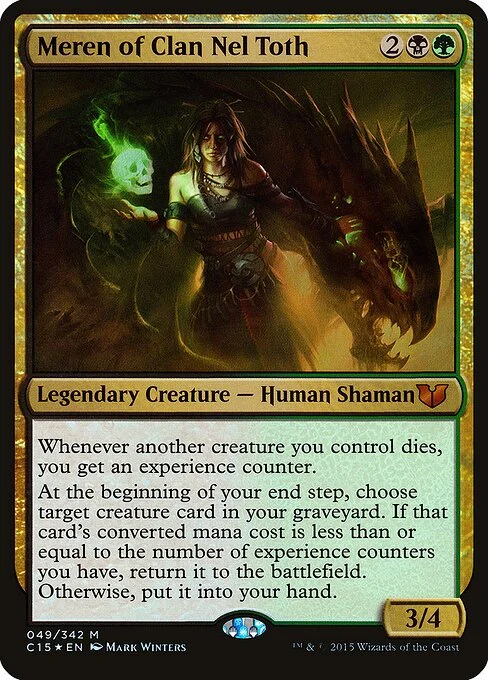 Meren of Clan Nel Toth, carta Magic di tipo Legendary Creature — Human Shaman illustrata da Mark Winters
