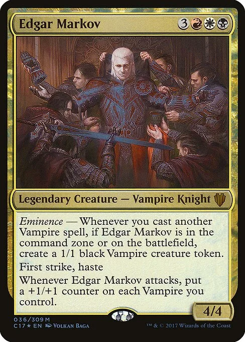 Edgar Markov, carta Magic di tipo Legendary Creature — Vampire Knight illustrata da Volkan Baǵa