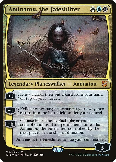 Aminatou, the Fateshifter, carta Magic di tipo Legendary Planeswalker — Aminatou illustrata da Seb McKinnon