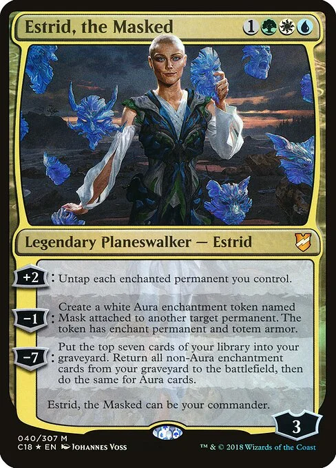Estrid, the Masked, carta Magic di tipo Legendary Planeswalker — Estrid illustrata da Johannes Voss