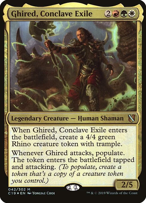 Ghired, Conclave Exile, carta Magic di tipo Legendary Creature — Human Shaman illustrata da Yongjae Choi