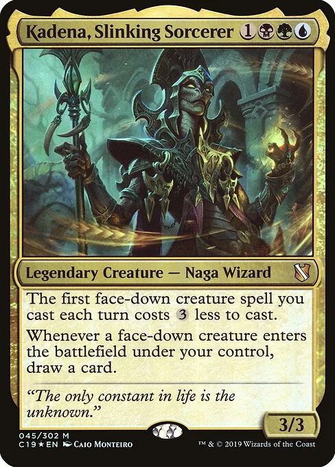 Kadena, Slinking Sorcerer, carta Magic di tipo Legendary Creature — Snake Wizard Sorcerer illustrata da Caio Monteiro