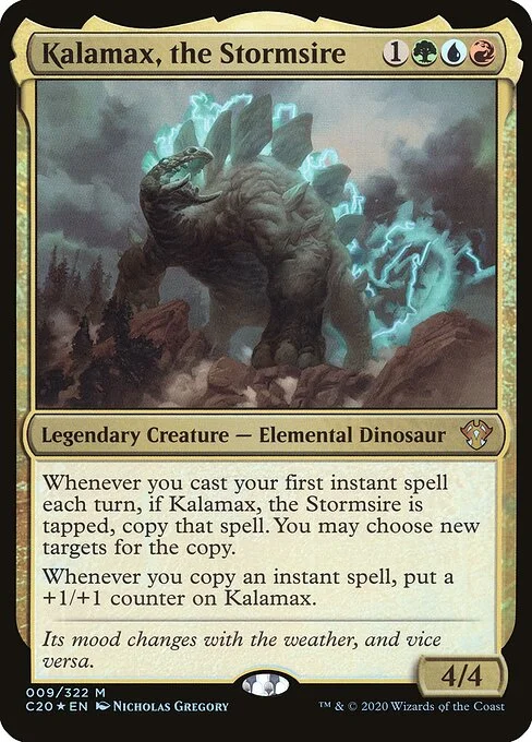 Kalamax, the Stormsire, carta Magic di tipo Legendary Creature — Elemental Dinosaur illustrata da Nicholas Gregory