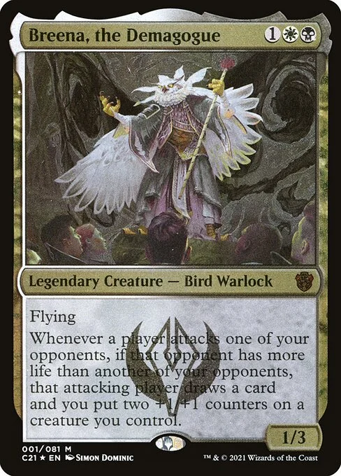 Breena, the Demagogue, carta Magic di tipo Legendary Creature — Bird Warlock illustrata da Simon Dominic